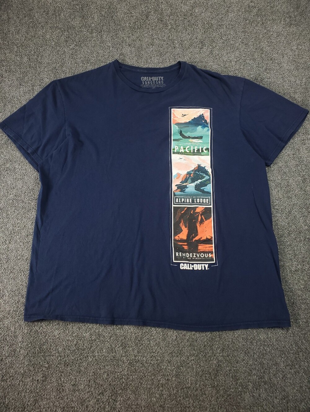 Call Of Duty Vanguard T Shirt Mens 2XL Maps Poster Graphic Navy Blue Activision
